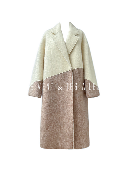 LE VENT&TES AILES French luxury fine long color-block wool coat -ALEC.