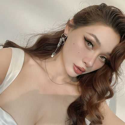 Le Palais Vintage Elegant Sliver Key and Padlock Long Earrings-Jill.