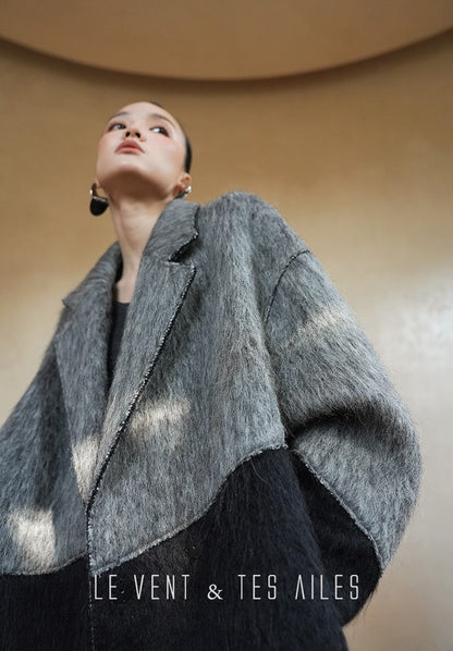 LE VENT&TES AILES French luxury fine long color-block wool coat -ALEC.