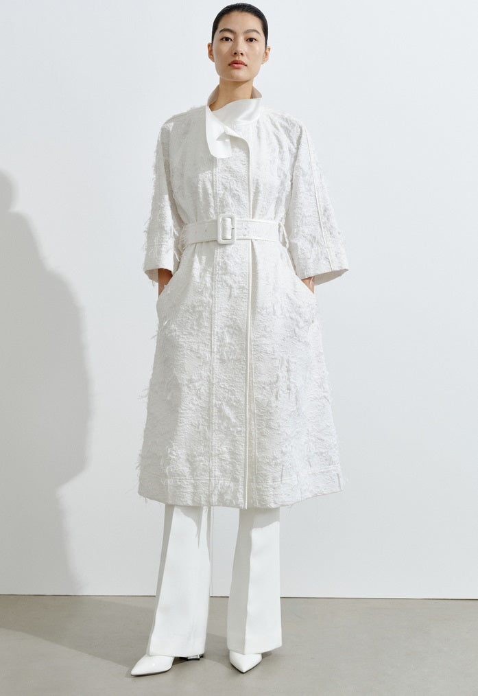 COMME MOI Lv Yan designer spring unique jacquard luxury A-type mid-sleeved trench coat - ARIA.