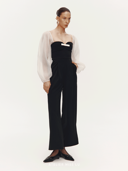 ATELIER MISS  silhouette textured gauze sleeve jumpsuit - GUAGE