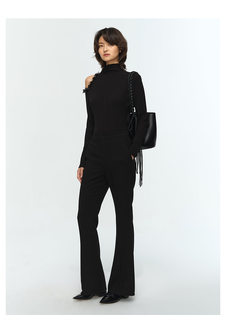 COMME MOI Lu Yan designer's new women's off-the-shoulder stud bead slim wool knitwear - TIRED.