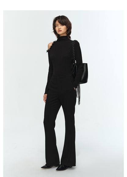 COMME MOI Lu Yan designer's new women's off-the-shoulder stud bead slim wool knitwear - TIRED.