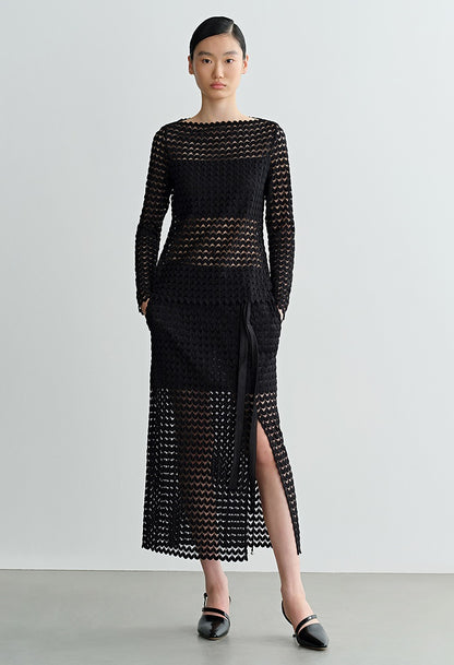 COMME MOI  women's black cut-out side slit straight skirt - DELIAH.