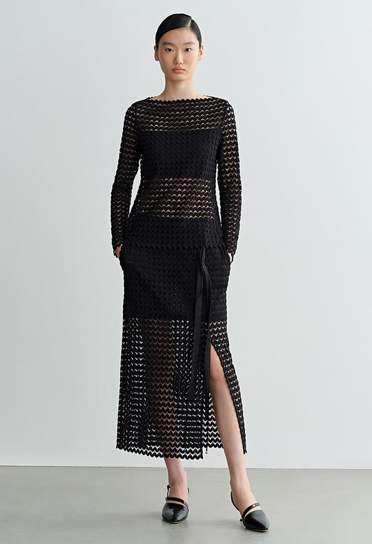 COMME MOI  women's black cut-out side slit straight skirt - DELIAH.