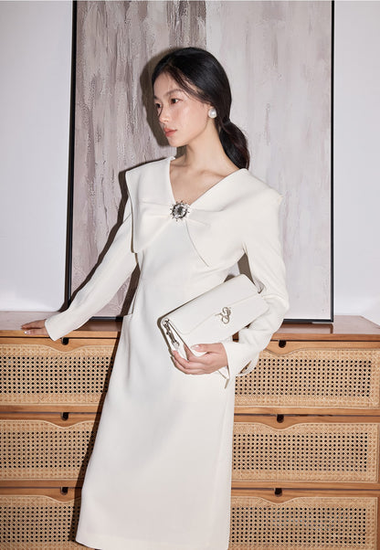 YES BY YESIR deconstructed bow neck slim midi dress - PAUL.