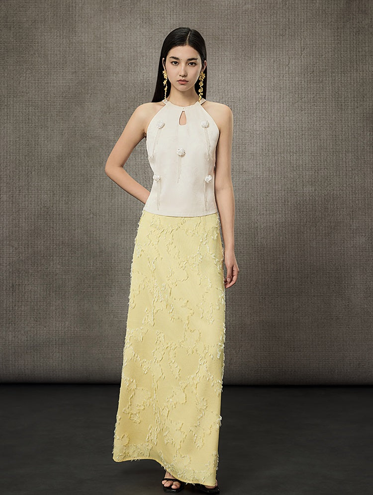 HECO Sleeveless Halterneck Handmade Rose Tassel Vest - BACK.