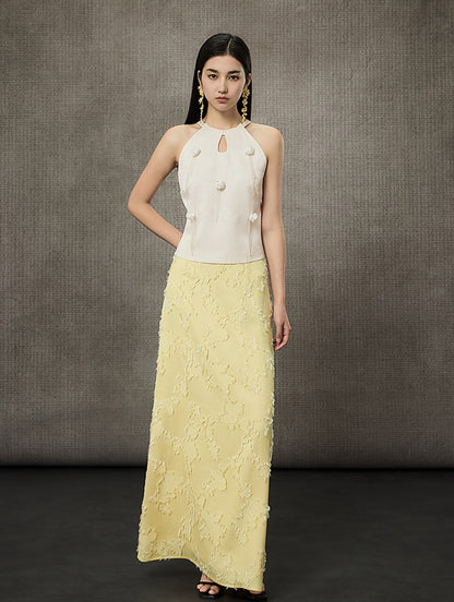 HECO Sleeveless Halterneck Handmade Rose Tassel Vest - BACK.