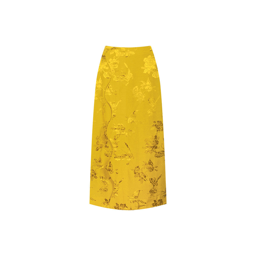 TUYUE Chinese style glazed yellow jacquard skirt- SHARON.