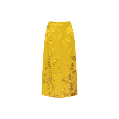 TUYUE Chinese style glazed yellow jacquard skirt- SHARON.