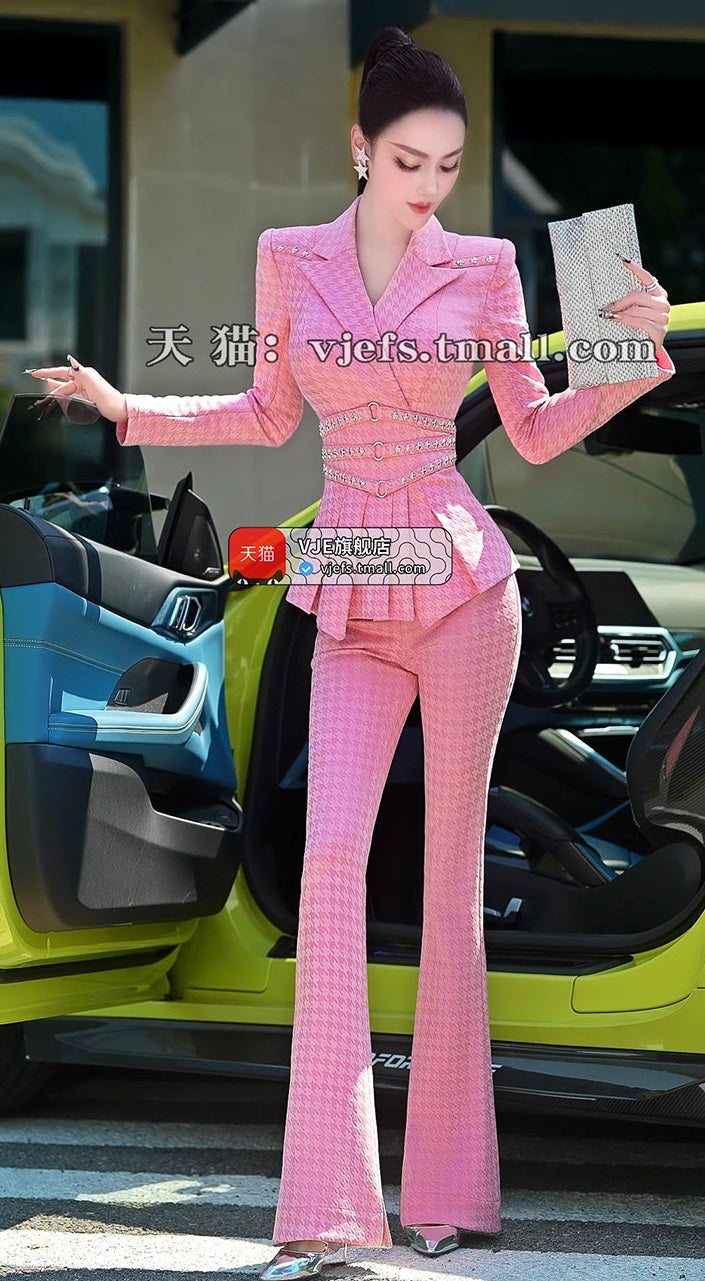 VJE Waist Suit Collar Top Micro Flared Pants Age-Reducing Suit - YOLA.