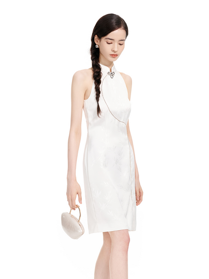 YES BY YESIR | Silk Cheongsam-Inspired Halterneck Dress - XIUMEI.