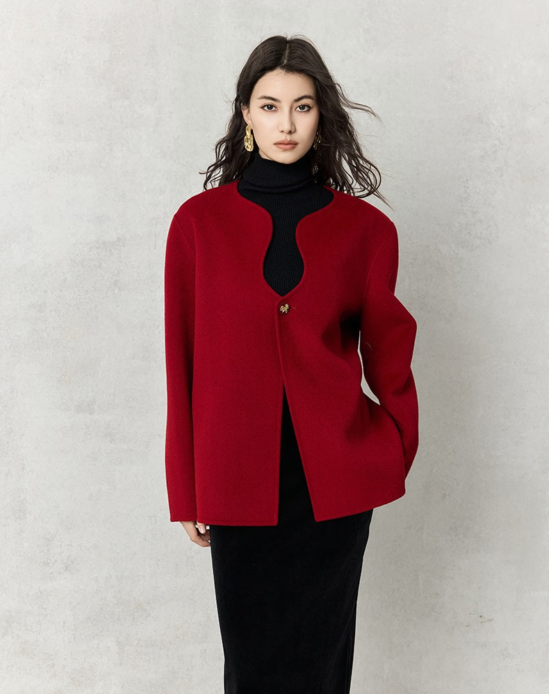 HECO winter double-sided woolen  black red apricot coat women - glory.