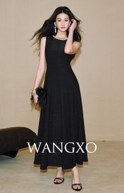 WANGXO | Sequin Silk Knit Dress with Vertical-Cut Waist A-Line Hem  SÉLI.