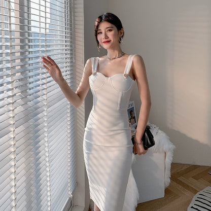 DOLLY Elegant V-Neck Sleeveless Tube Top Body Hug Midi Party Dress-KASIE