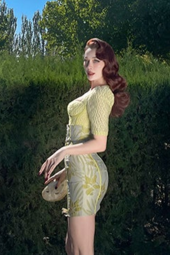 Le Palais Vintage Elegant Lemon Yellow Bodice Puff Sleeve Dinner Top-Maya.