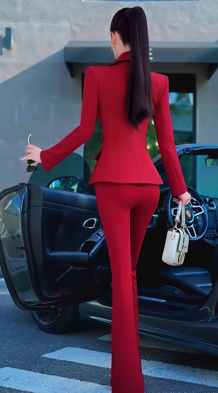 VJE  Jacket High-Waisted Flared Pants Two-Piece Set - DAMO.