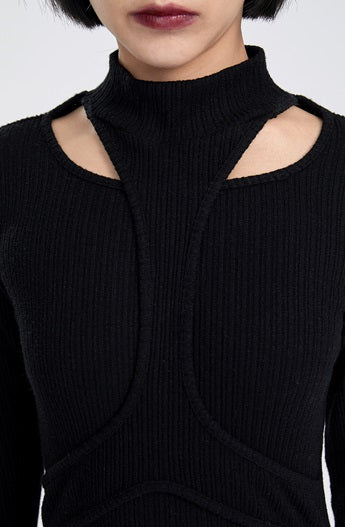 TINYIN slim swing maxi knit dress with cut-out stitching -KOKO