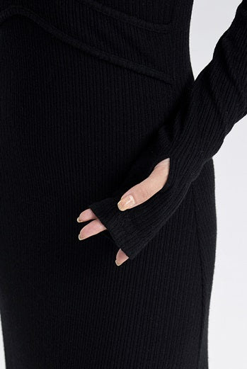 TINYIN slim swing maxi knit dress with cut-out stitching -KOKO
