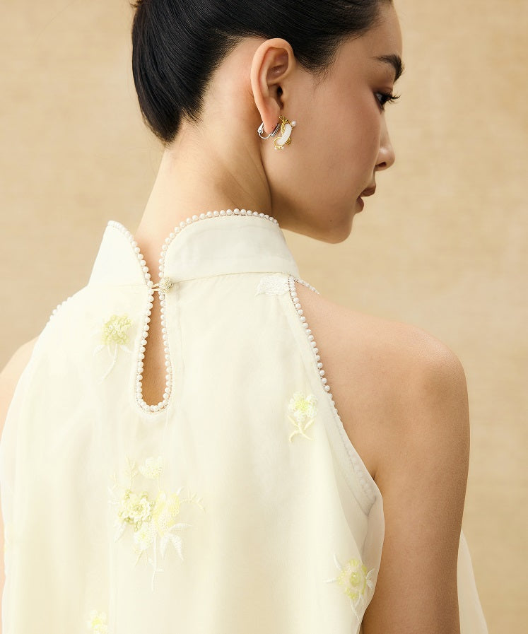 HECO Chinese Pearl Edge Embroidered Sleeveless Tulle Vest - IDEM.