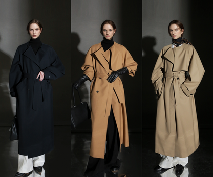 PIAOIN high-end wool relaxed round neck design old money windbreaker jacket -GINA