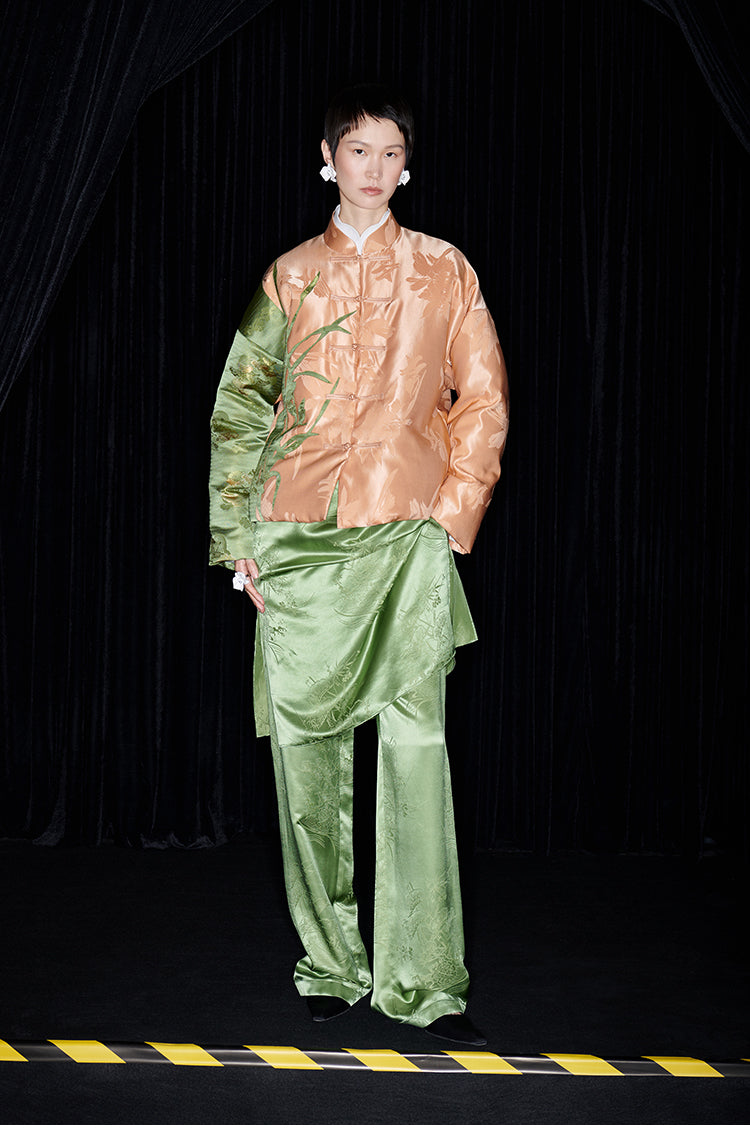 M essential Mackay designer iris jacquard orchid collage coat Pant set - kyle.