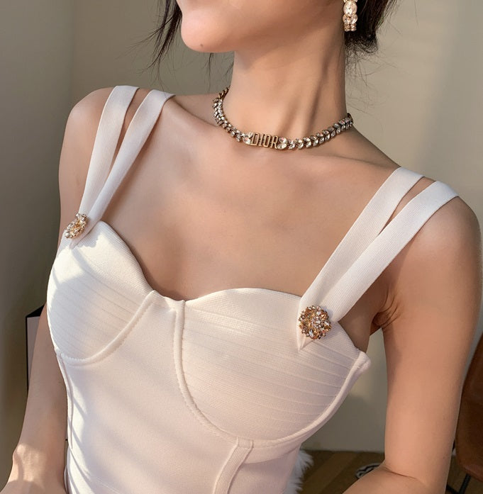 DOLLY Elegant V-Neck Sleeveless Tube Top Body Hug Midi Party Dress-KASIE