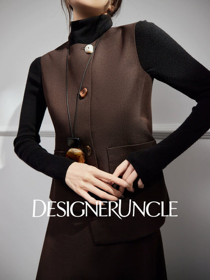 DGU |Coffee Vest Niche Design Asymmetrical Skirt Fashion Temperament Dress - KING.