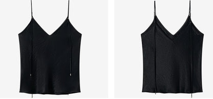 COMME MOI Lv Yan Designer Summer Women's Patchwork Satin V-Neck Sling - LEINANI.