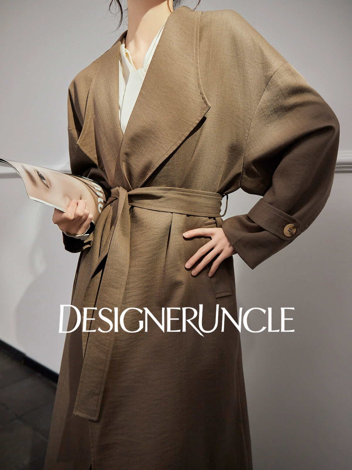 DGU "Twilight" khaki trench coat loose slimming high-end mid-length jacket - MEDE.