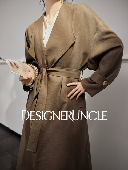 DGU "Twilight" khaki trench coat loose slimming high-end mid-length jacket - MEDE.