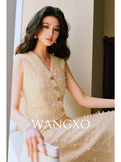 WANGXO | Yaluxe Custom \Pull Wool  Multi-Yarn Woven Vest, Shorts & Skirt Set -RINA