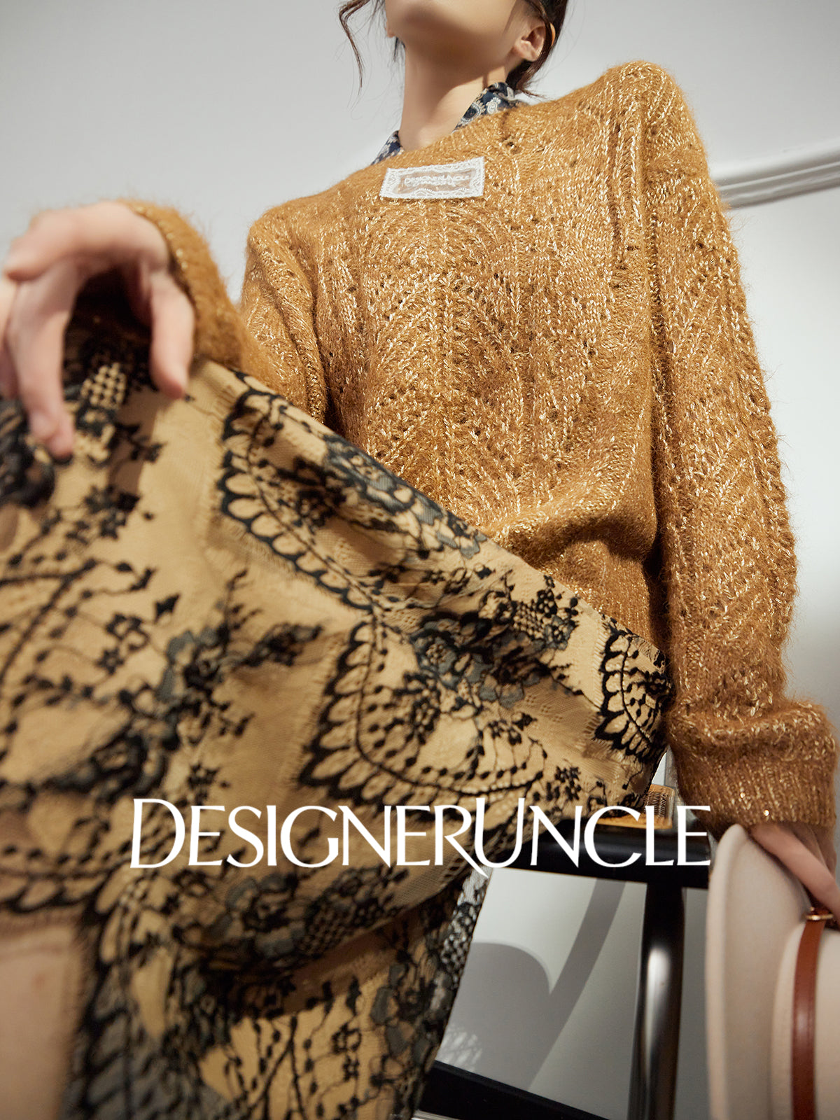 DGU|Vintage Golden Brown Design Lazy Style Thickened Mohair Sweater - Brian.