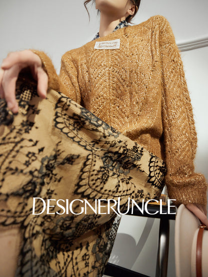 DGU|Vintage Golden Brown Design Lazy Style Thickened Mohair Sweater - Brian.