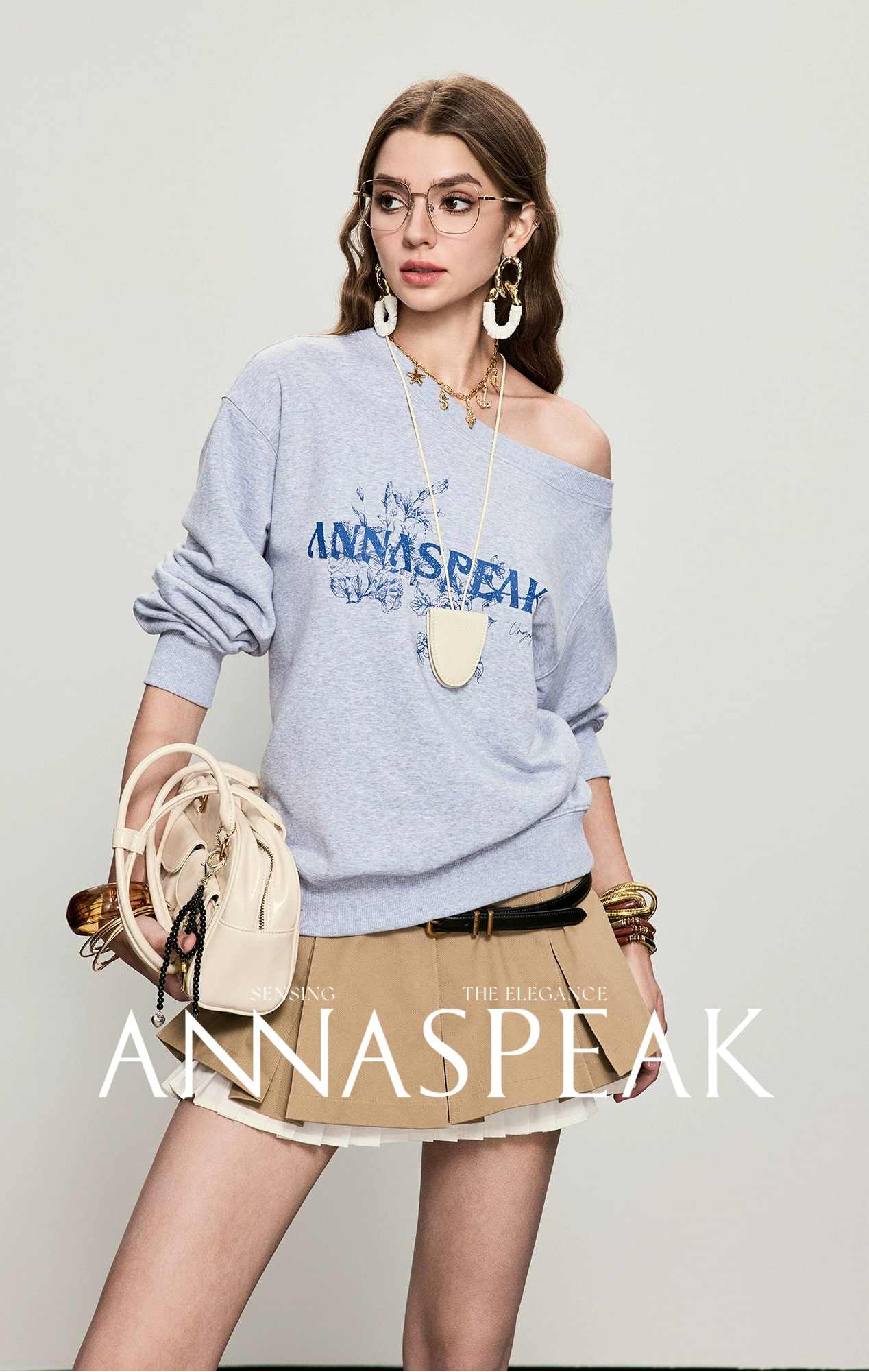 ANNASPEAK crew neck mottled distressed printed sweatshirt-PAMP.