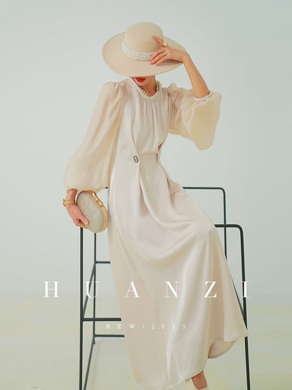 Huanzi French balloon sleeve long-sleeved dress  - Imie