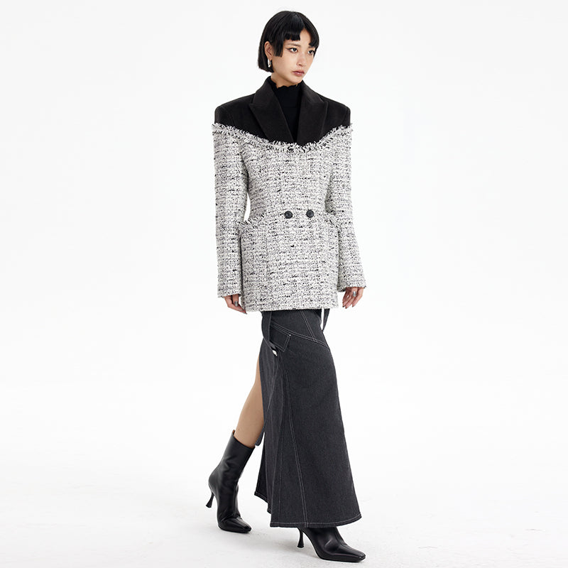 TINY IN tweed wool long sleeve coat-SAKI.