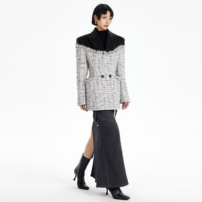 TINY IN tweed wool long sleeve coat-SAKI.