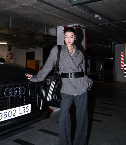 MEI SANGUAN gray double-breasted retro short jacket - THAYER