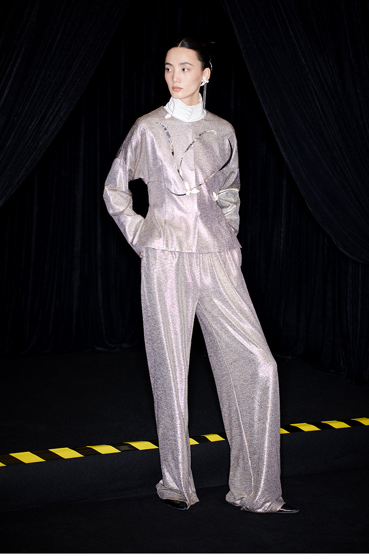 M essential Mackay designer Angan knit round neck waist cinched top loose pant - Sakl