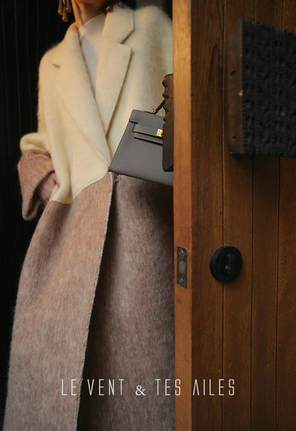 LE VENT&TES AILES French luxury fine long color-block wool coat -ALEC.