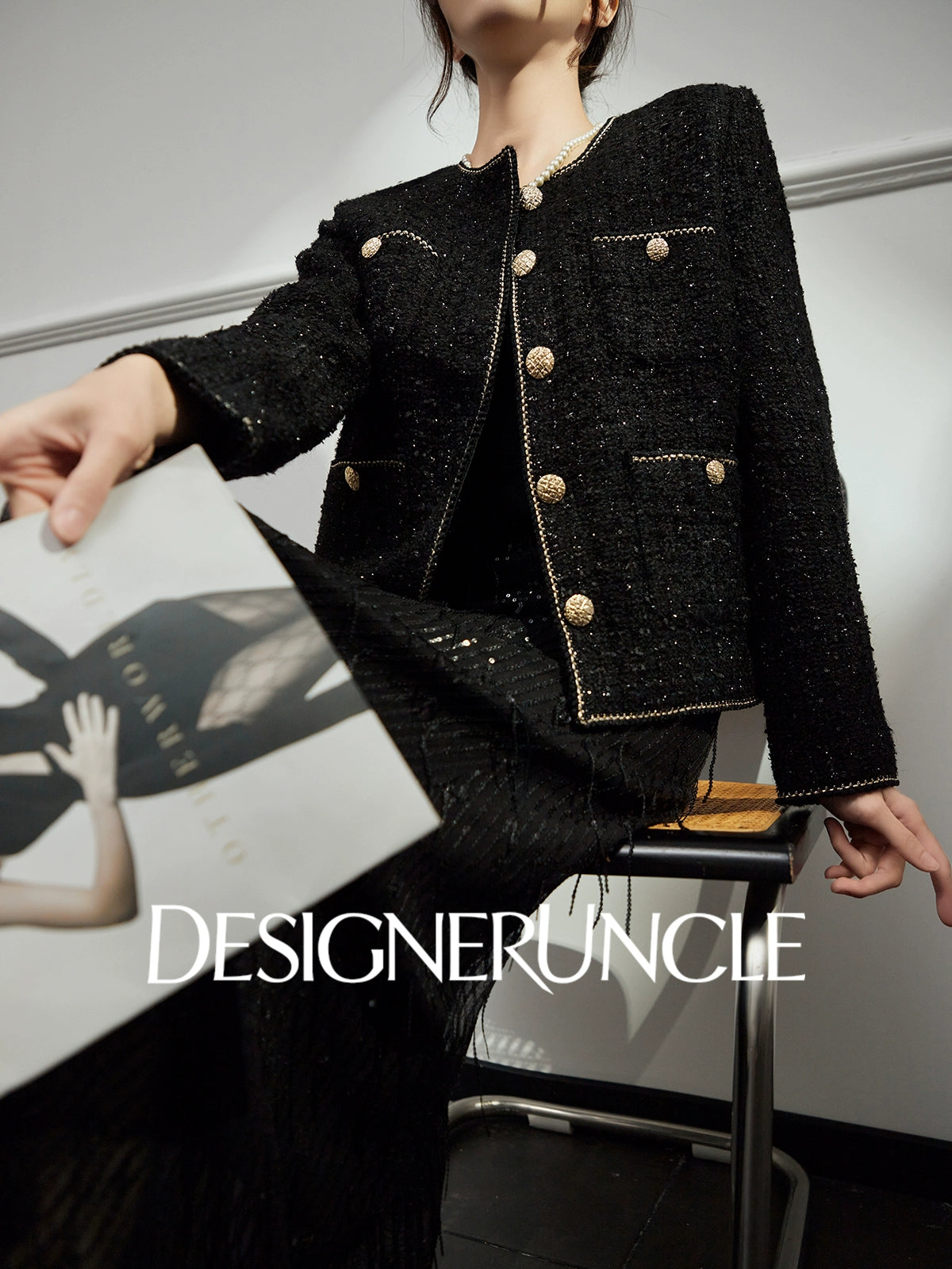 DGU "Gilded" black jacket small fragrance celebrity temperament commuter versatile top - Bobby.