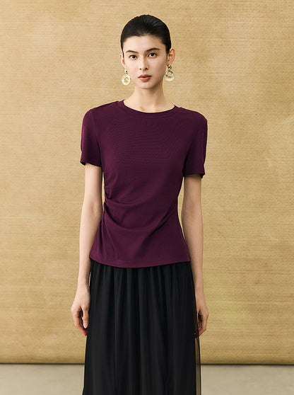 HECO Chinese Style Waist Shirred Knit Slim Stretch Top- STIQE.