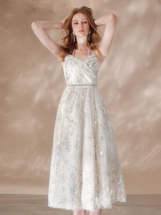 Wardrobes by Chen Luxury White Gauze Diamond Dress-Trisha