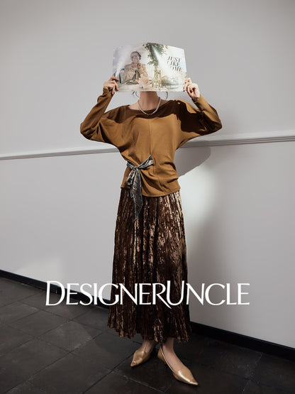 DGU "Mu Brown" brown knitted sweater loose and versatile retro slimming top - David.