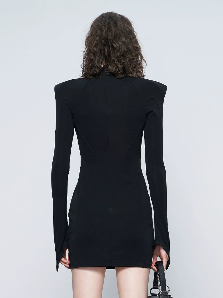 ANNAKIKI women's black acetate shoulder pads waist slim dress-ZEUS