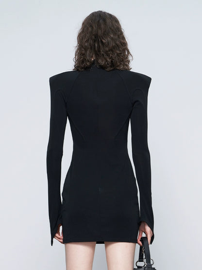 ANNAKIKI women's black acetate shoulder pads waist slim dress-ZEUS