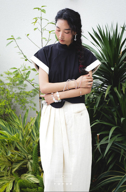TUYUE Linen Side Slit Silhouette Long Skirt- KLAUS.