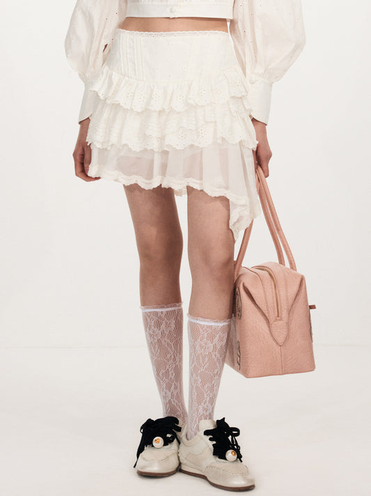 FAME Madeira embroidered lace skirt women's short skirt