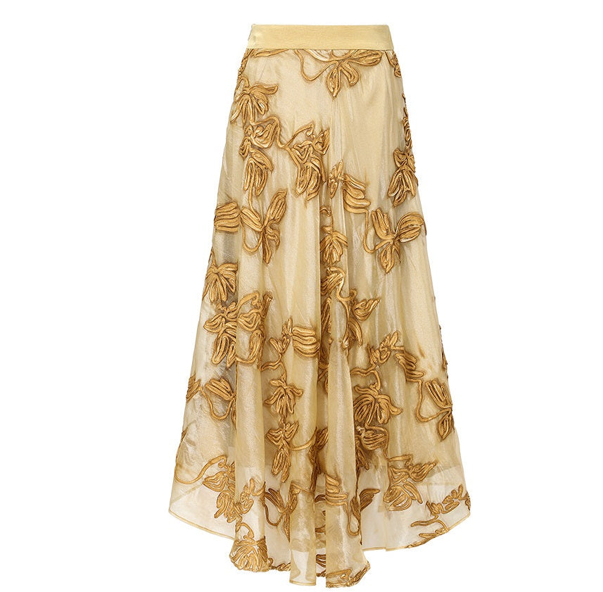 WANGXO | Flower Detailing on a Gorgeous Large A-Line Swing Skirt -SENA